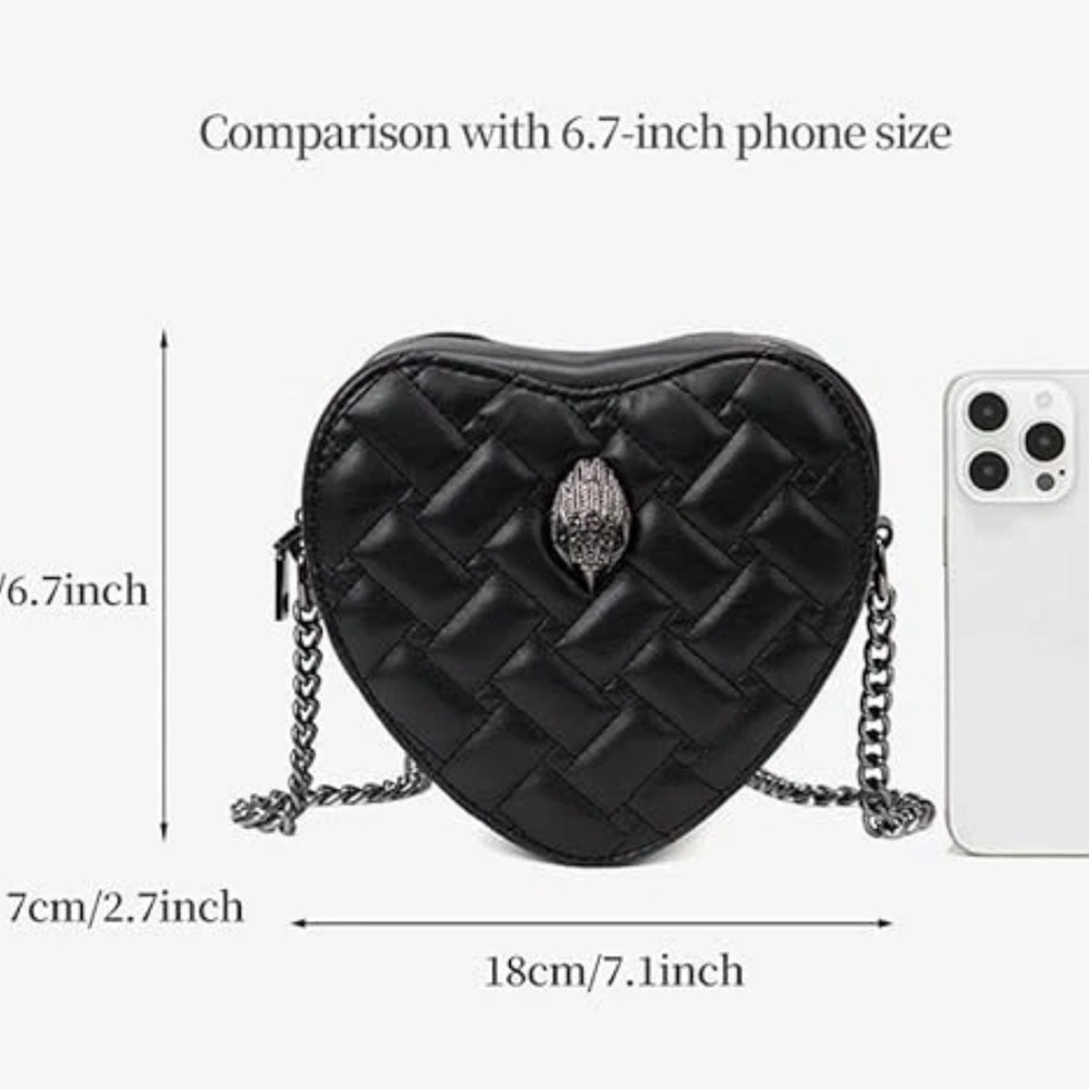 Kurt Geiger Black Quilted Heart Crossbody Bag BRAND NEW - Picture 5 of 12